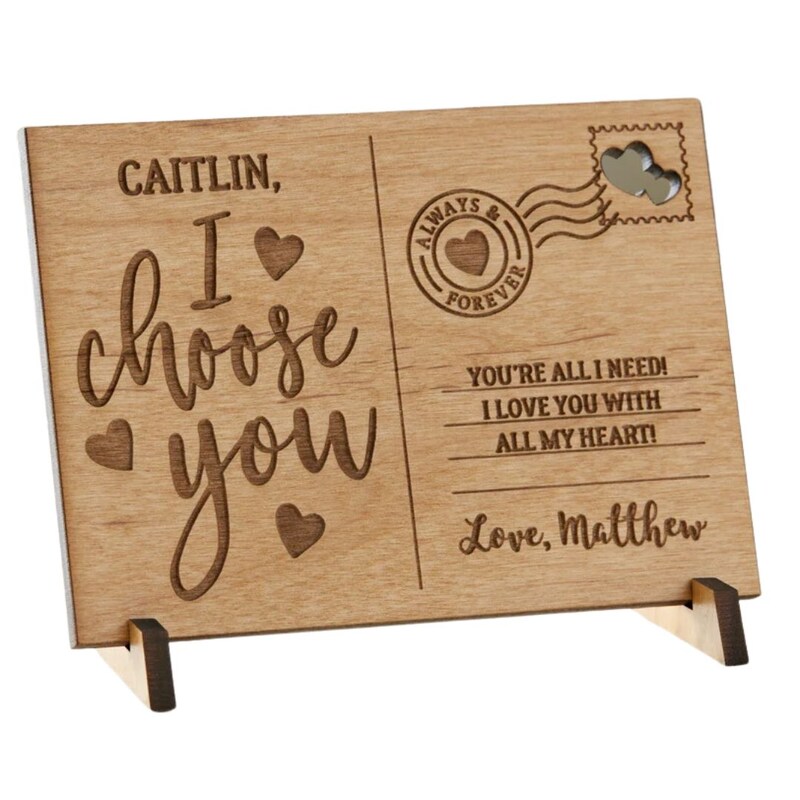 Urbalabs Personalized Wooden Post Card I Choose You With Stand Valentines Day Wood Laser Engraved Couples Gift 6x4 Inch Wooden Valentines De